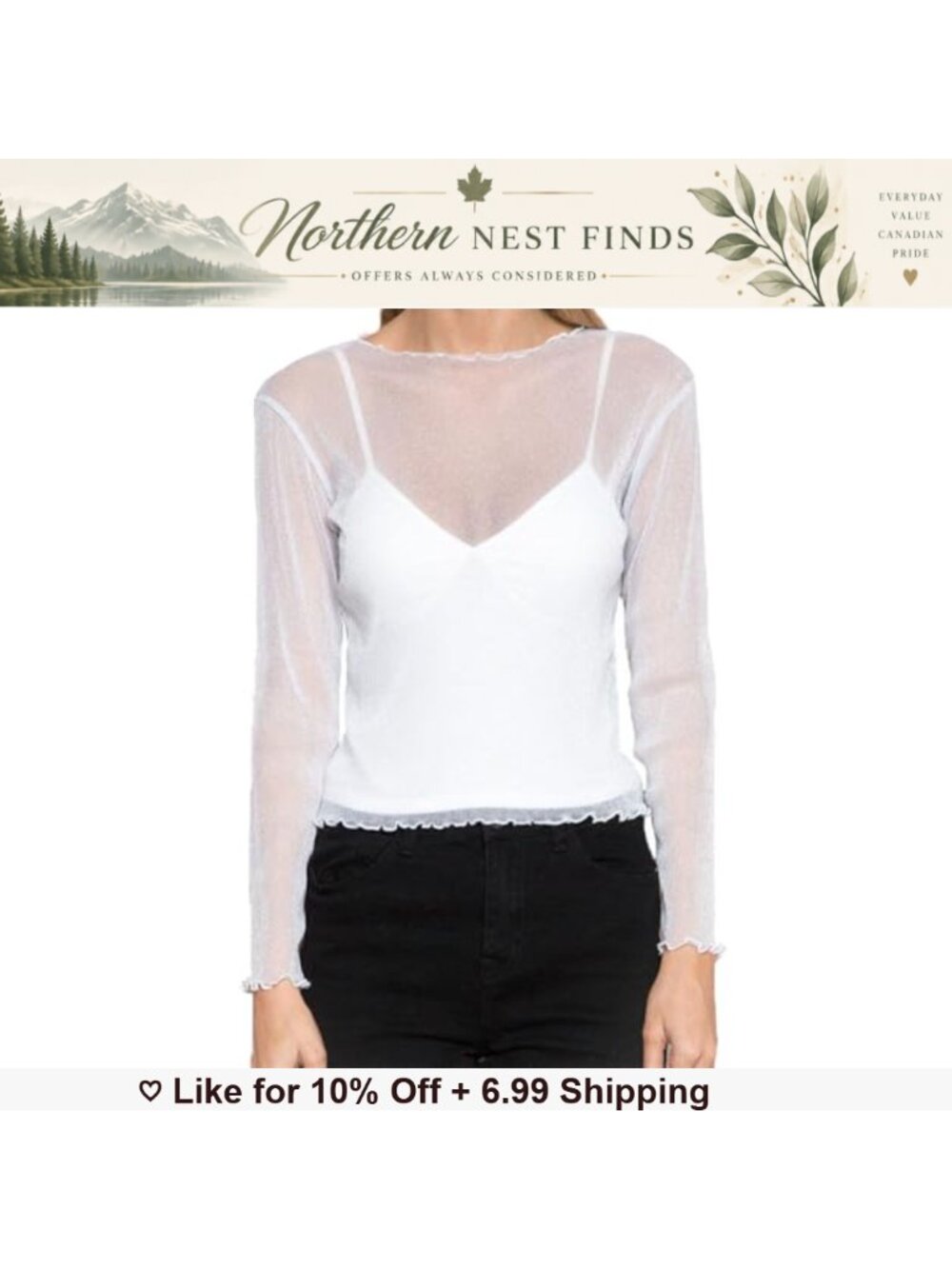 Glitter Sheer Mesh Long Sleeve Top See Through Clubwear Tee